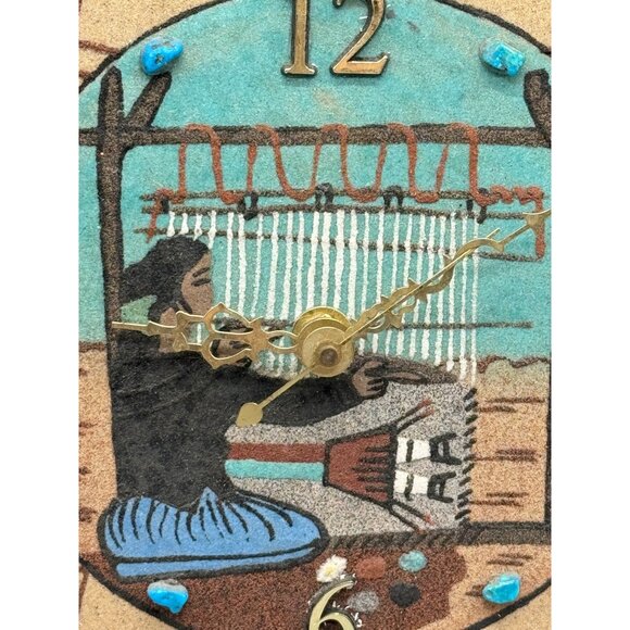Handcrafted Southwestern Sand Art Wall Clock brown rug maker not tested 12" READ - Picture 2 of 12